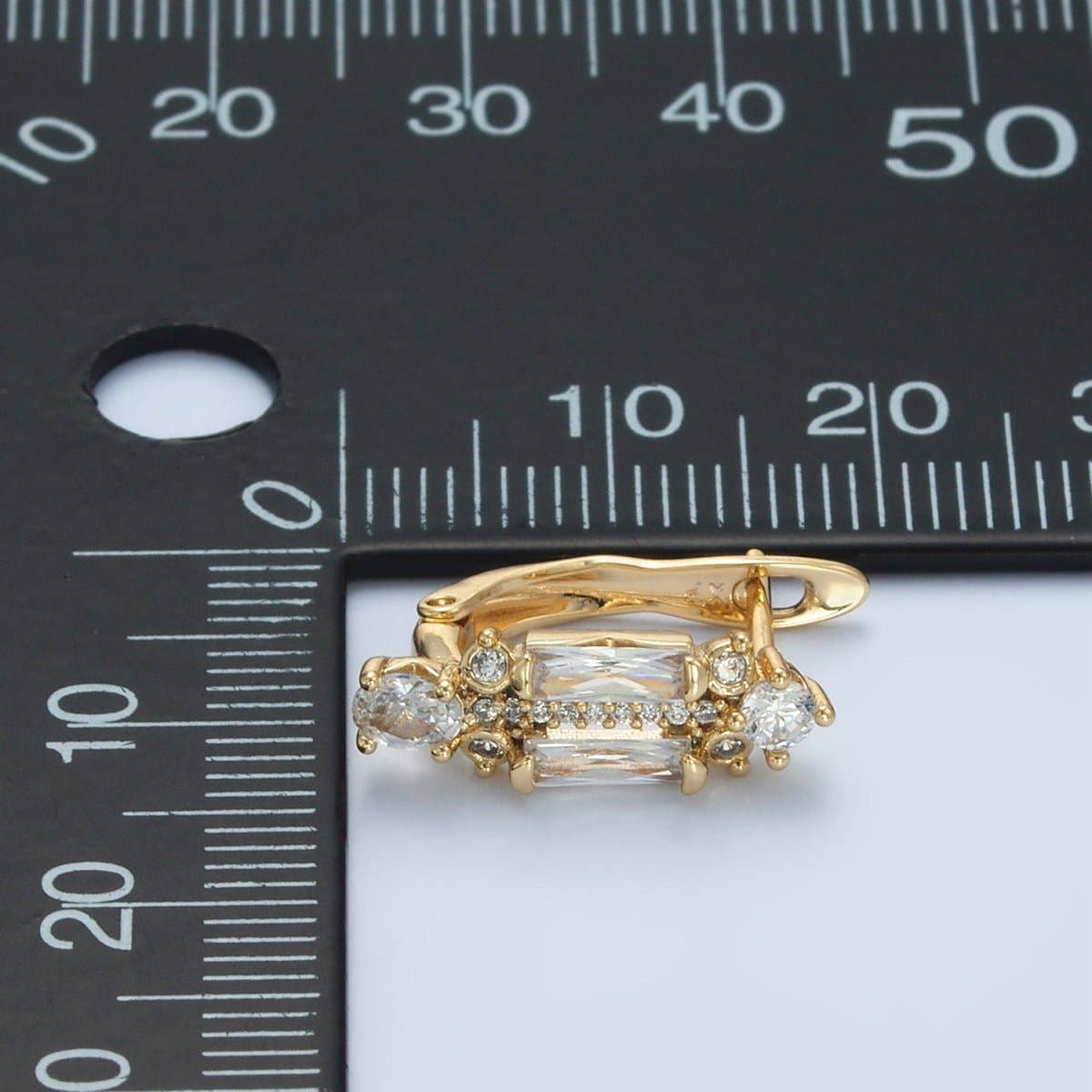 Aim Eternal - 14K Gold Filled CZ Micro Paved Baguette English Lock Earrings | AD617