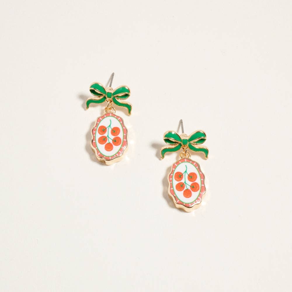 Designature New York - Vintage Fruit Plant Print Tile Enamel Bow Earrings