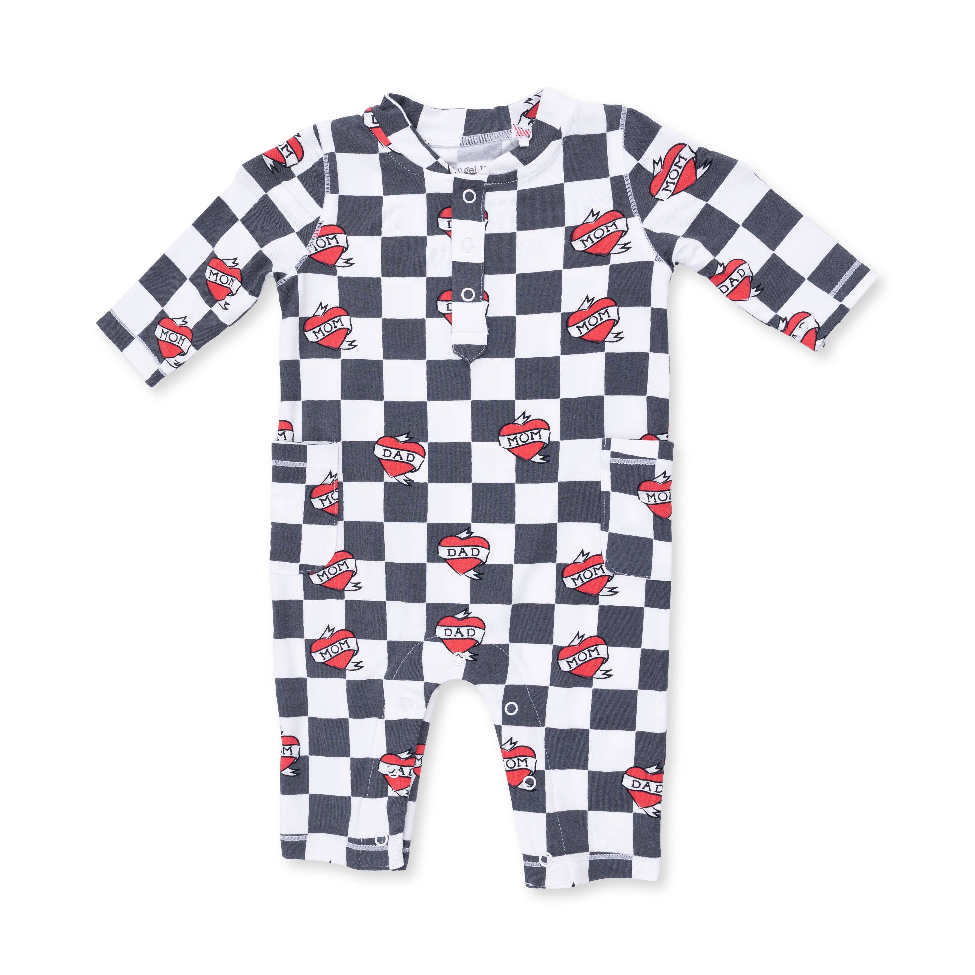 Angel Dear - Heart Tattoo Check Black - Uni Romper