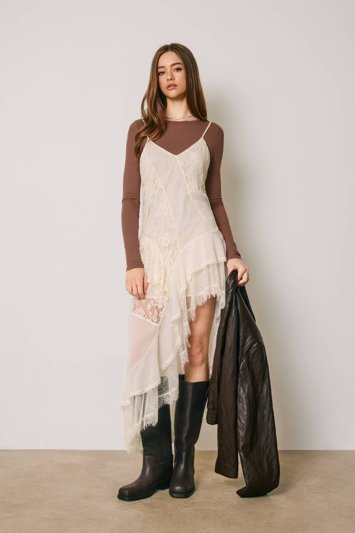 Dress Forum - Lace Asymmetrical Tiered Midi Dress