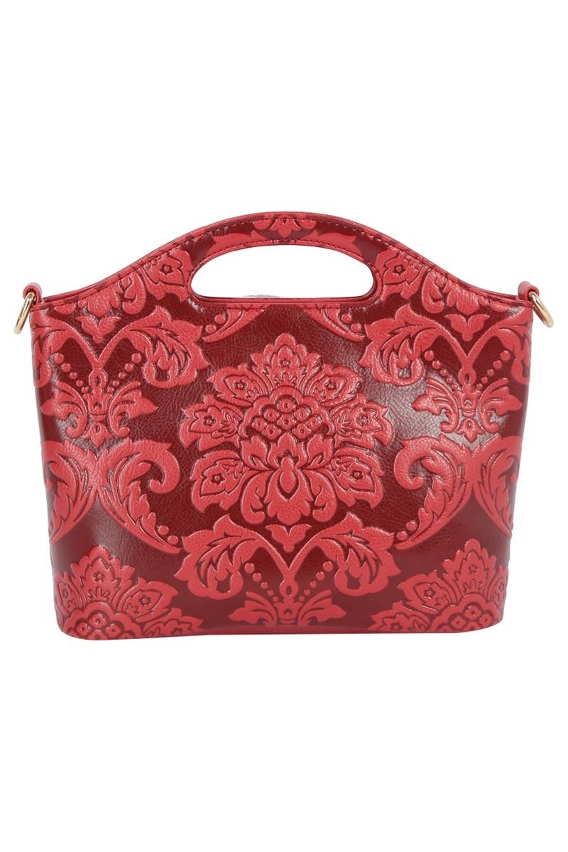 Embossed Flower Satchel Hand Bag