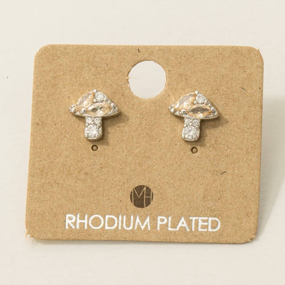 Fame Accessories - Mini Rhinestone Mushroom Stud Earrings