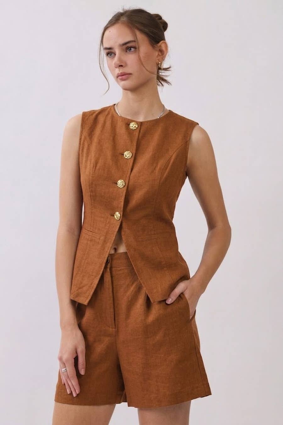 Oddi - Structured Sleeveless Vest Matching Shorts Set