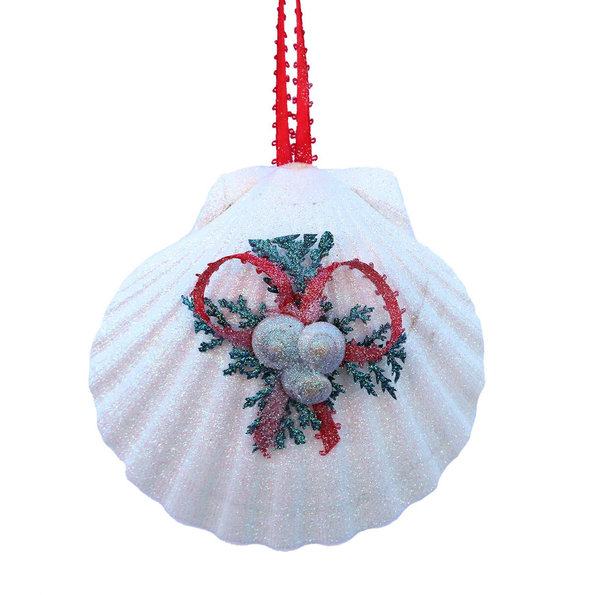 California Seashell Company - Irish Scallop Seashell Evergreen Collage Ornament