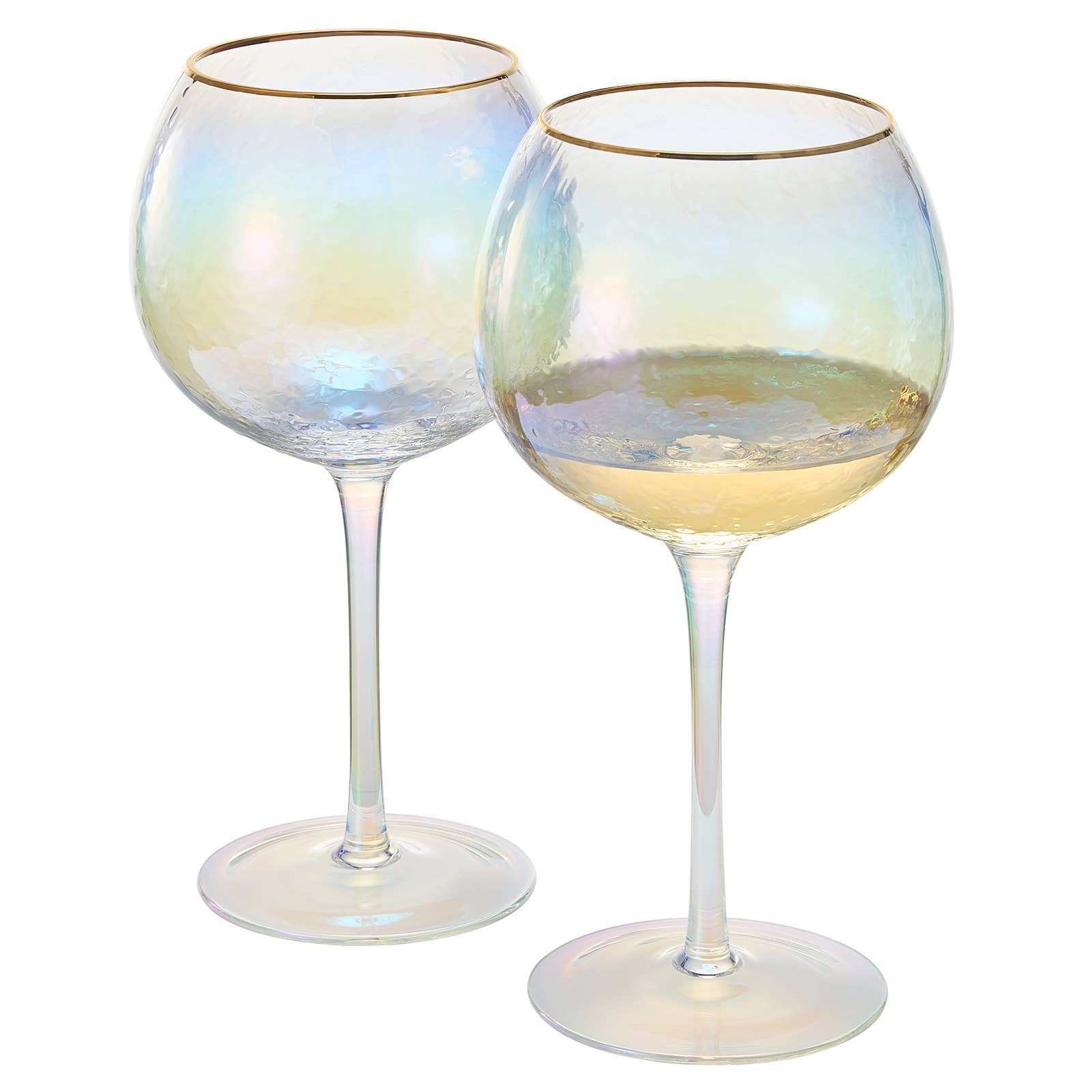 The Wine Savant /  Khen Glassware - Iridescent Balloon Wine Glasses - Set of 2 - Gold Rim 20oz