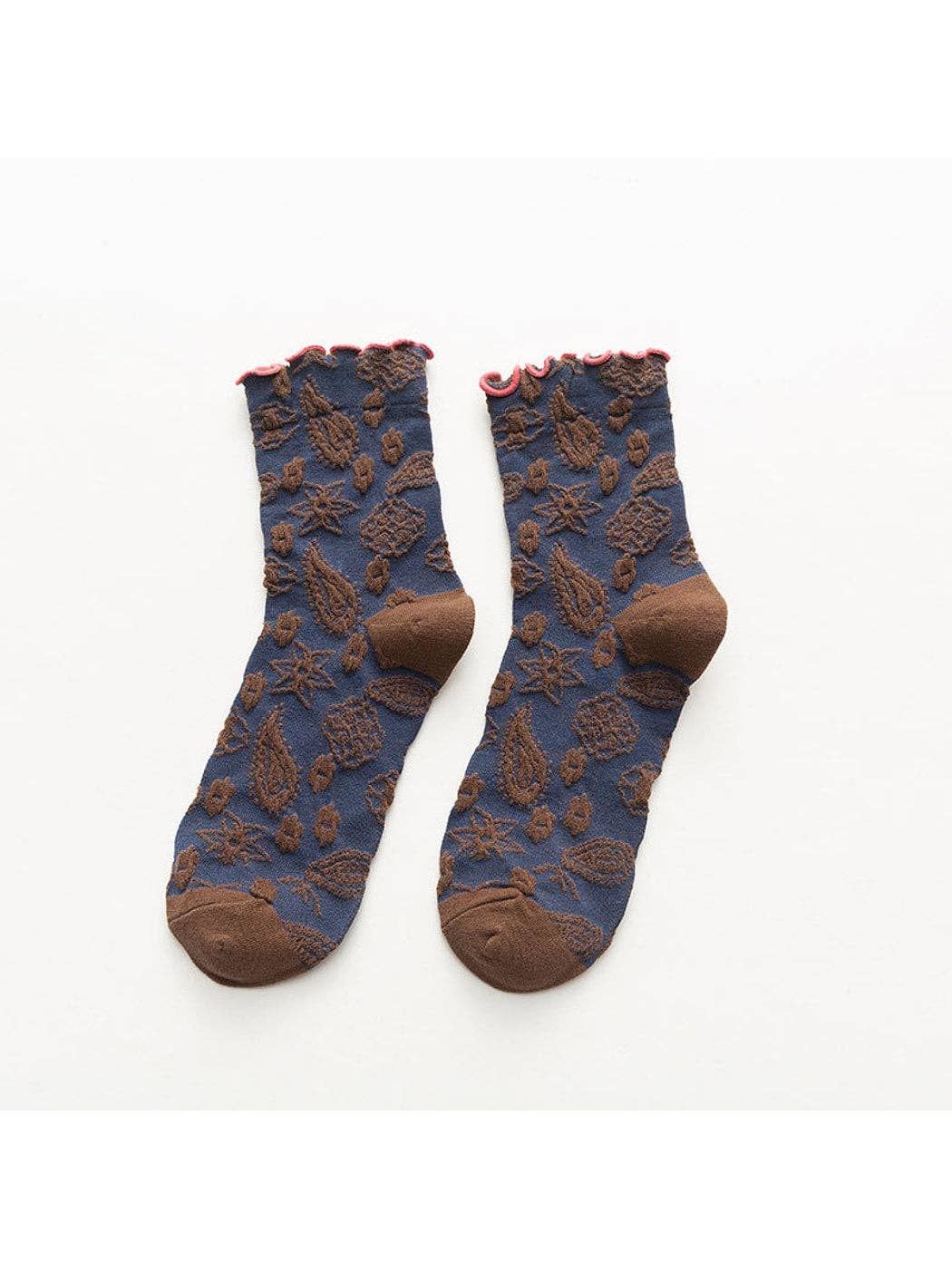 Funkyrel® Atzbranding Limited - Rufia - Scalloped Trim Floral Pattern Crew Socks