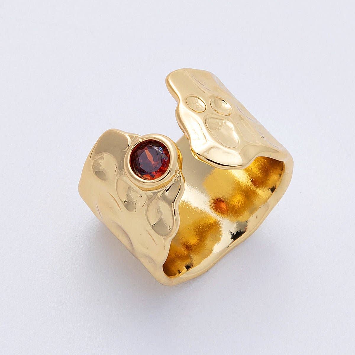 Aim Eternal - 16K Gold Filled Red CZ Hammered Wide Wrap Ring | Rings-00034