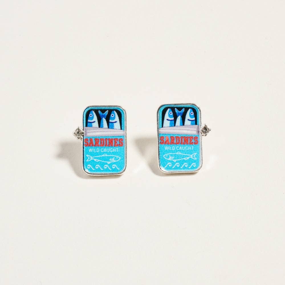 Designature New York - 0.75 Inch Canned Sardines Rhinestone Post Earrings