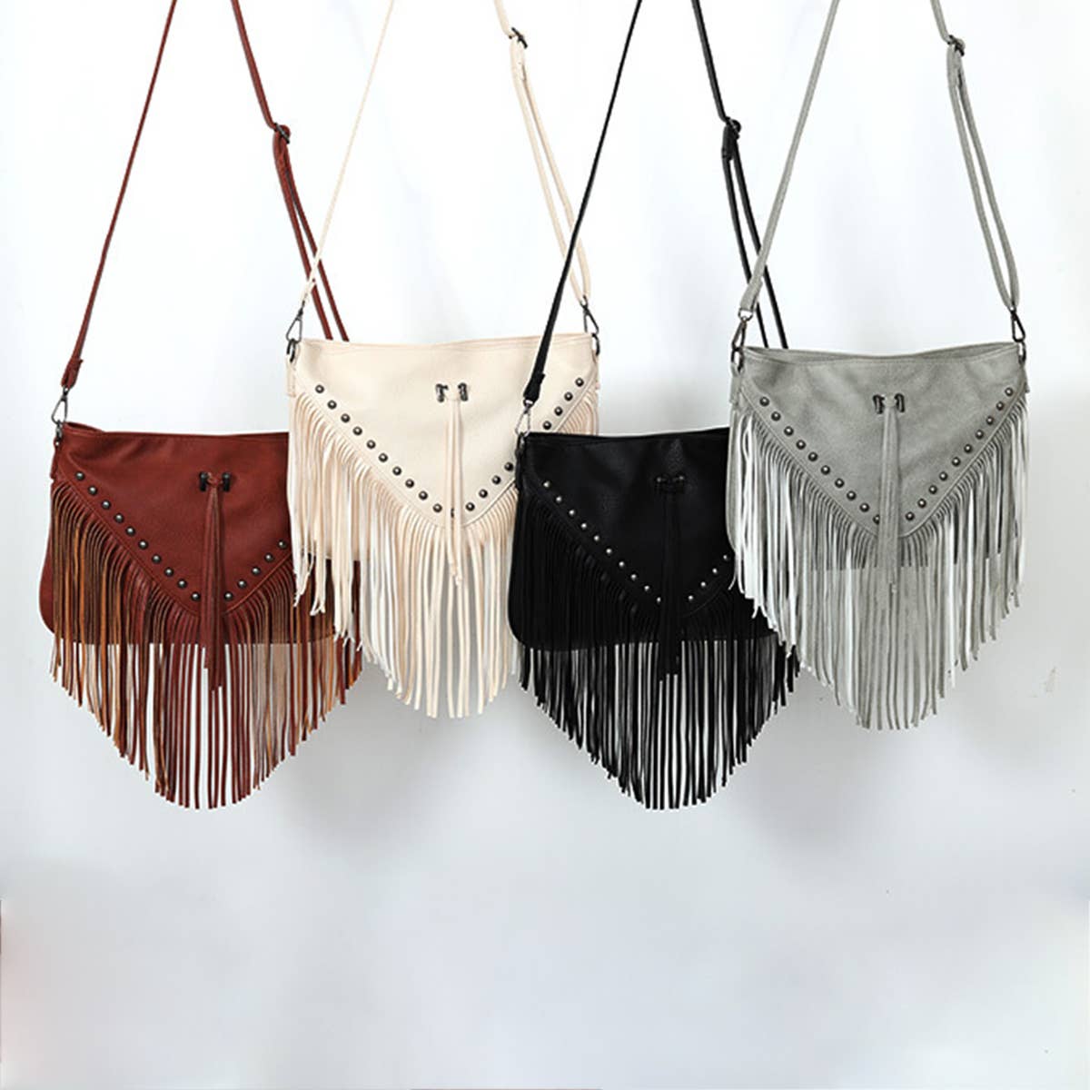 RIVET SOFT PU LEATHER TASSEL SHOULDER BAG