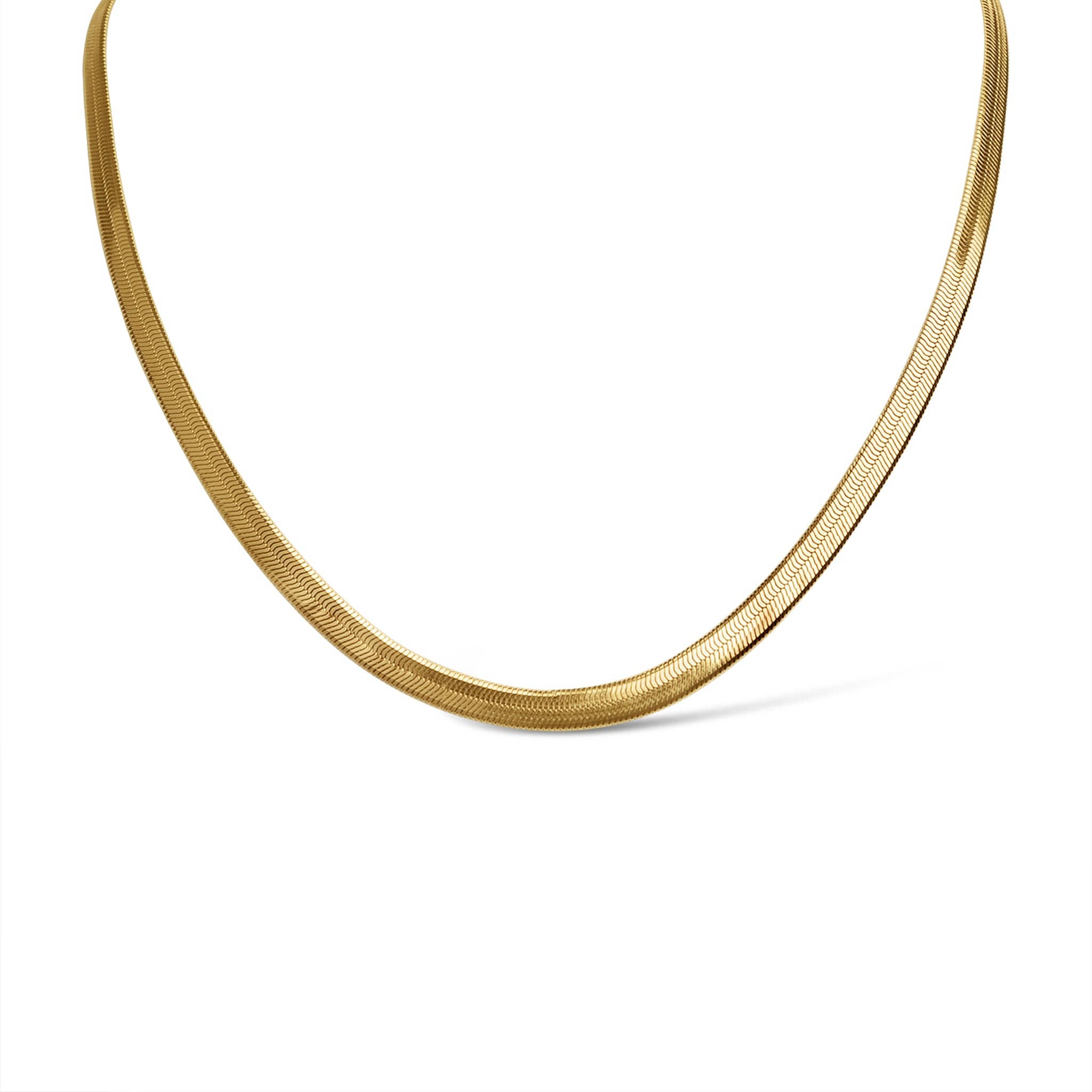 WJW - 18K Gold Stainless Steel Herringbone Chain Necklace