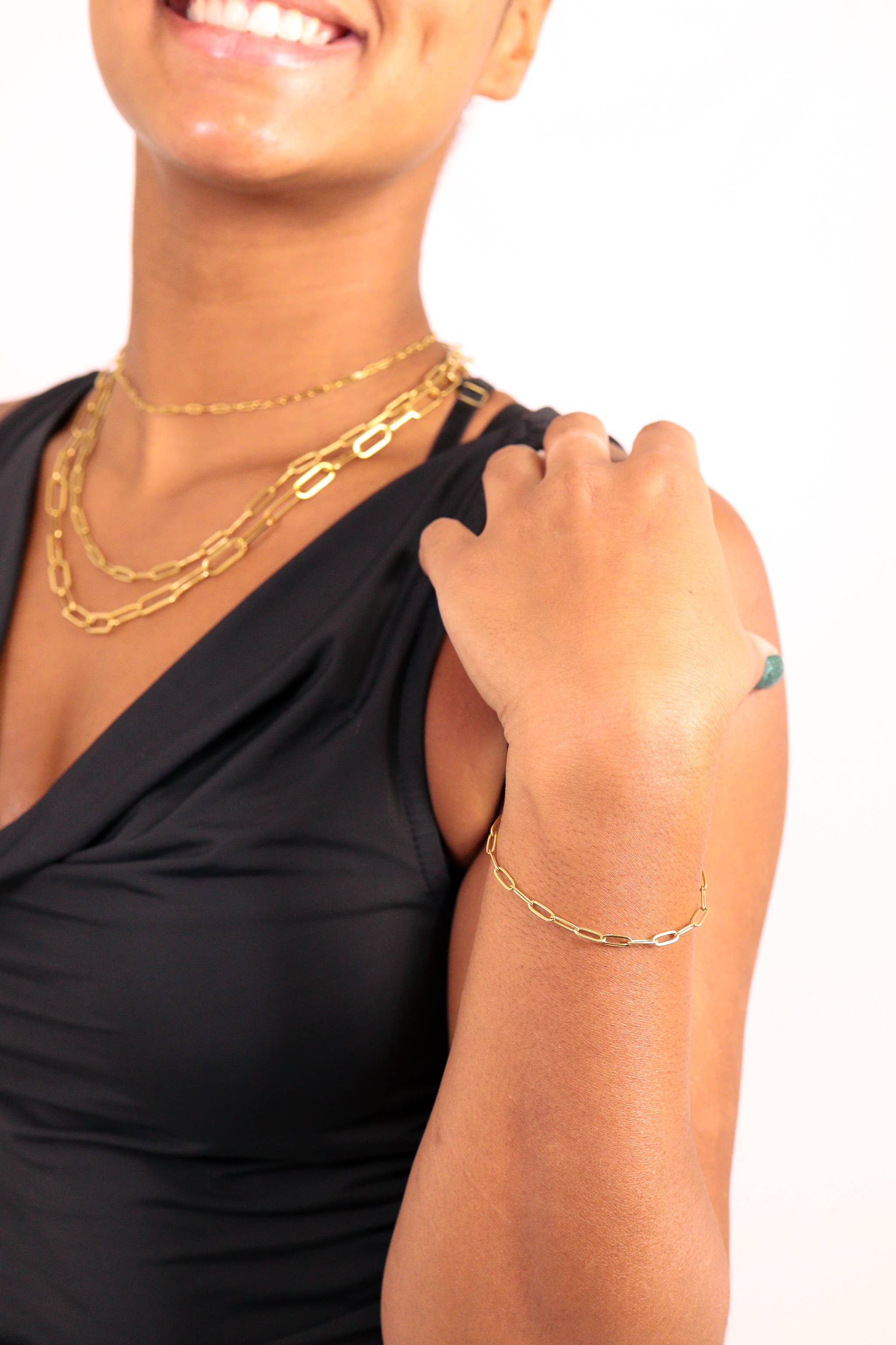WJW - Gold Stainless Steel Paperclip Chain Bracelet + Extension