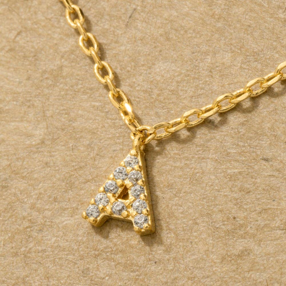 Fame Accessories - Mini Rhinestone Initial Necklace