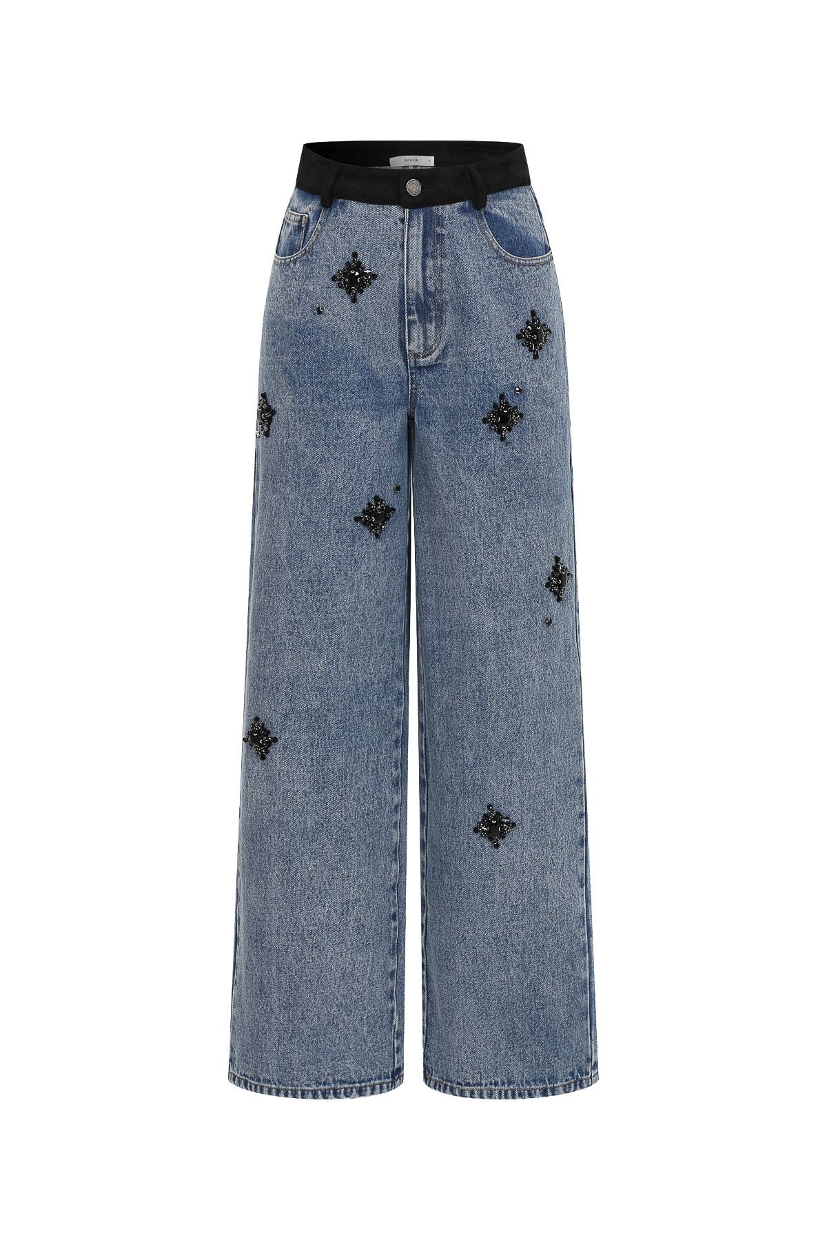 RIVIR - Therese Embellished Denim Pants With Black Waistband