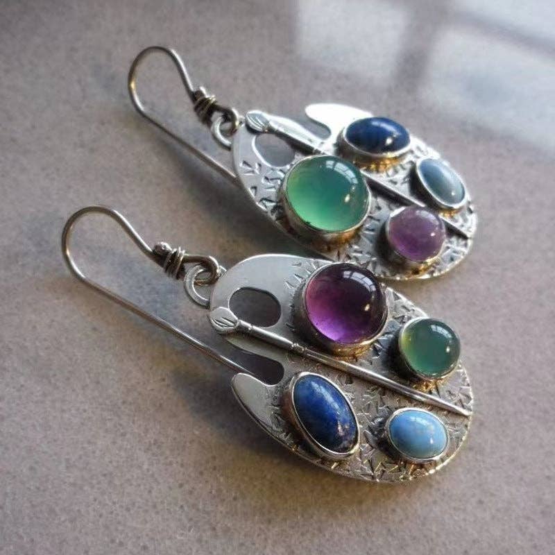 Dipped Shop - Retro Geometric Sparkling Cubic Zirconia Drop Earrings