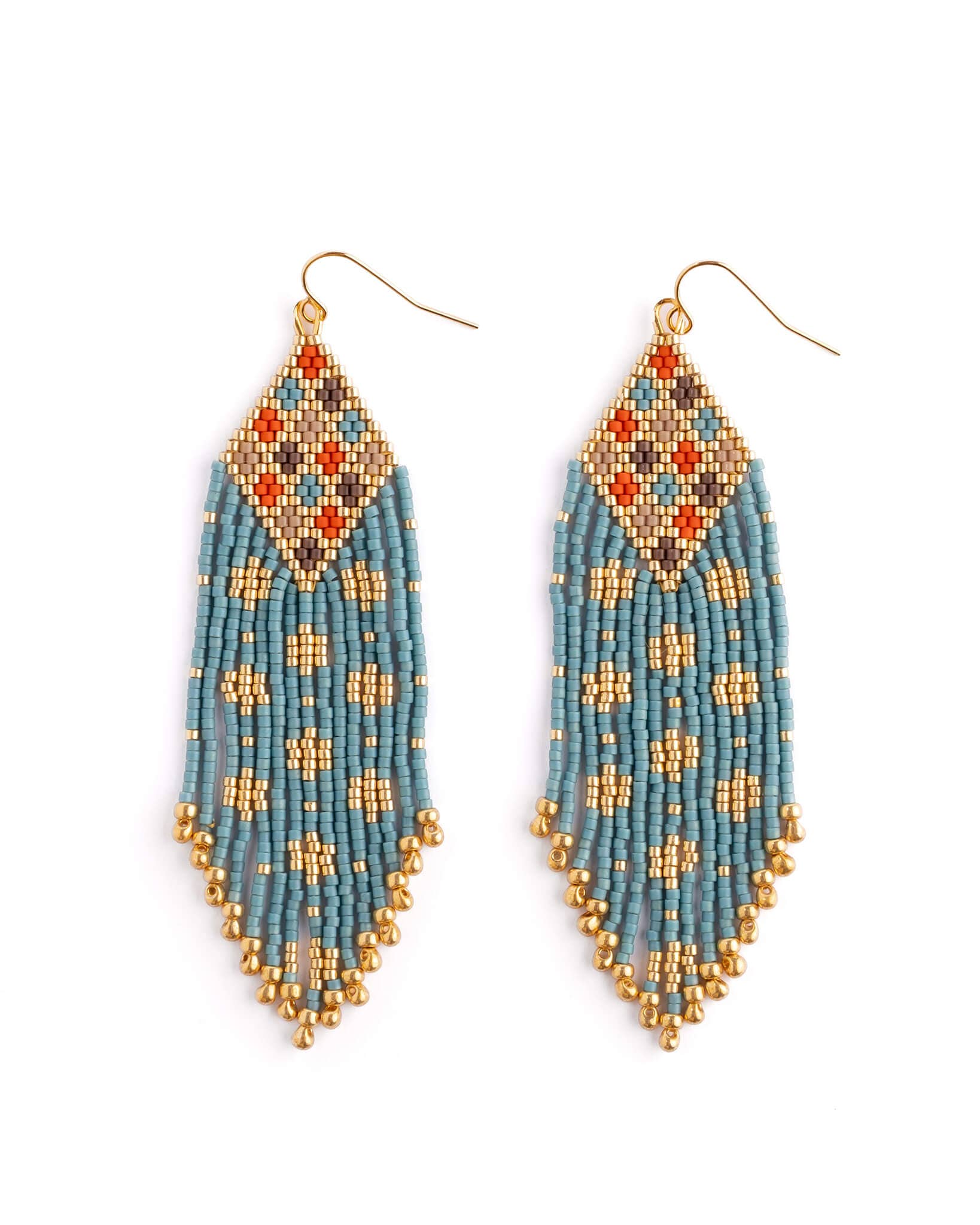 Mayana Designs Co - Beaded Handwoven Sari Fringe Earrings (Blue)