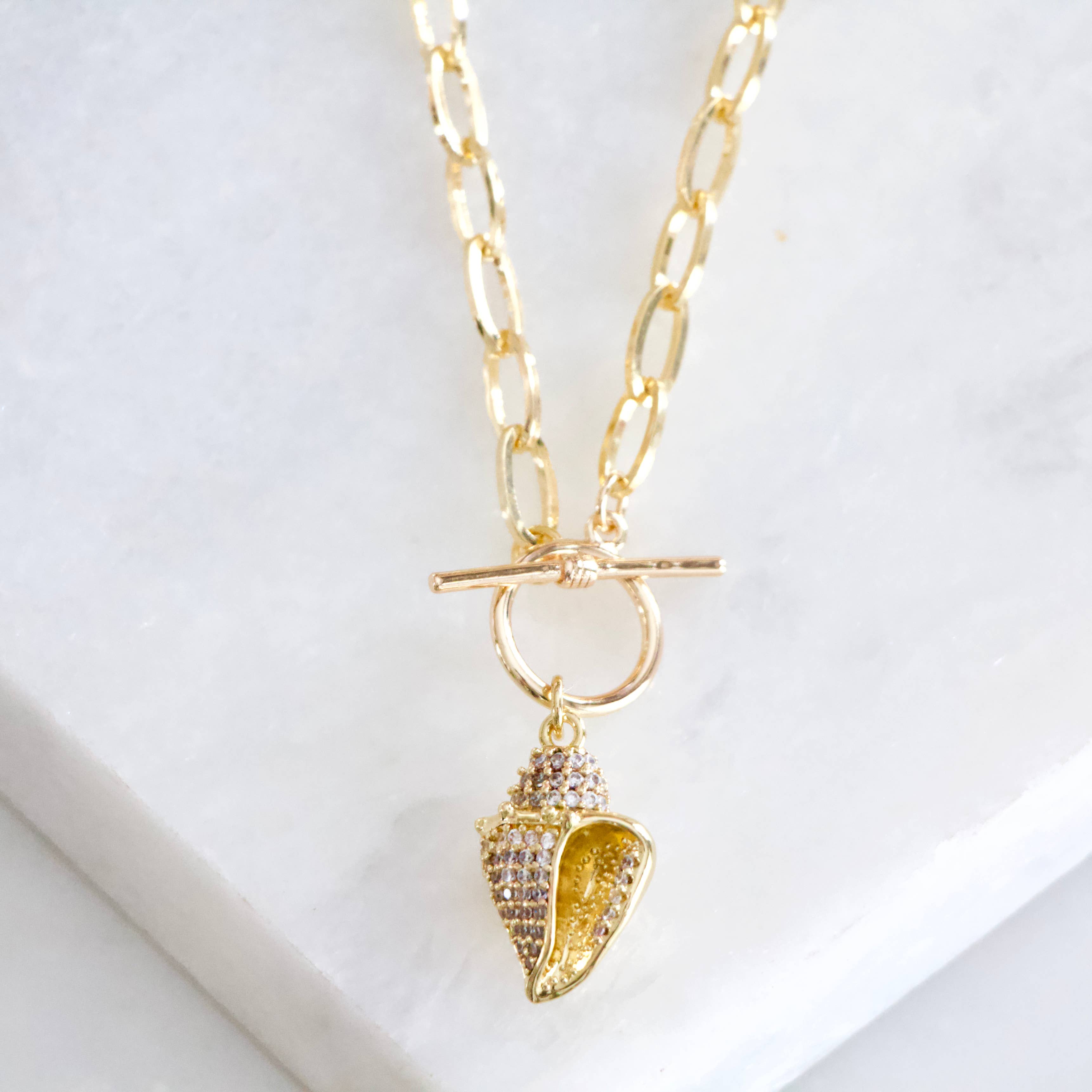 Mesa Blue - CZ Shell Toggle Necklace