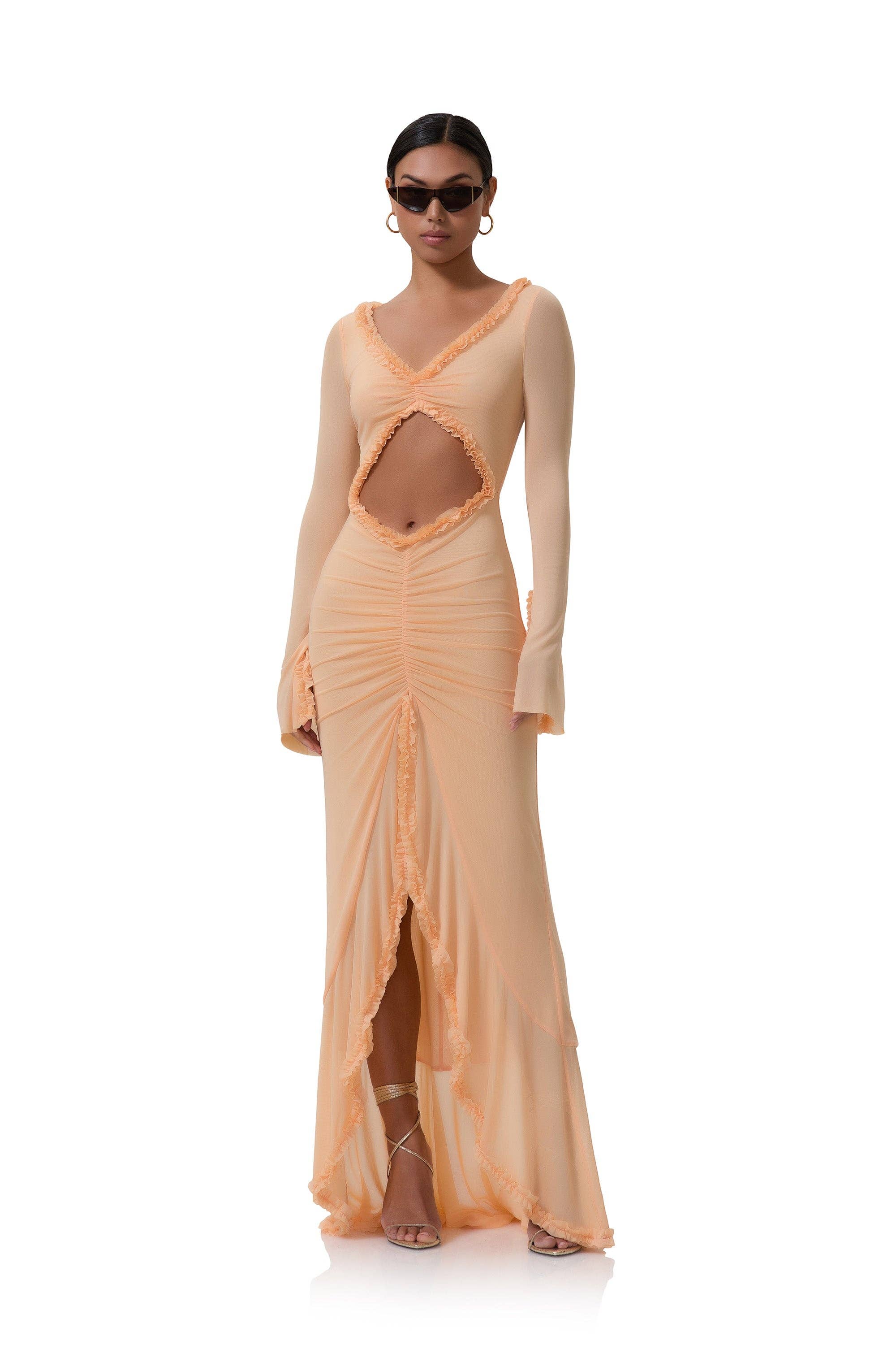 AFRM - Cat Micro Ruffle Maxi - Peach Fuzz