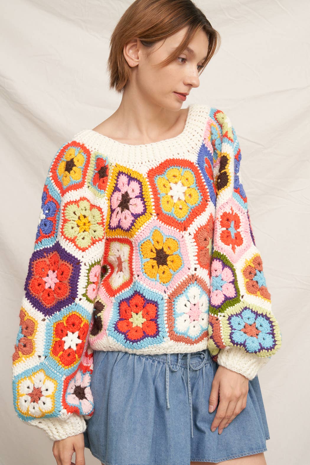 En Crème - Chunky Oversized Granny Squared Crochet Sweater