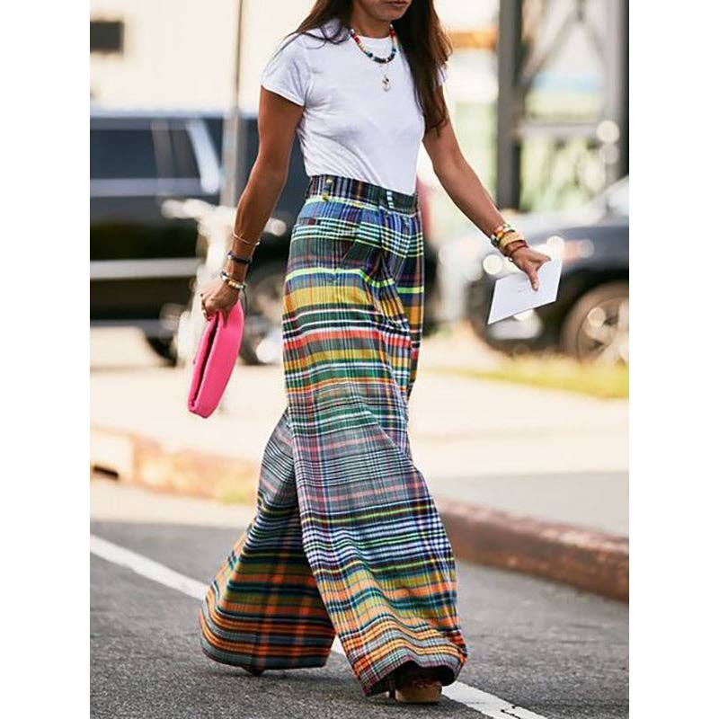 Sheer Trend - Stylish Wide Leg Checkerboard Casual Pants