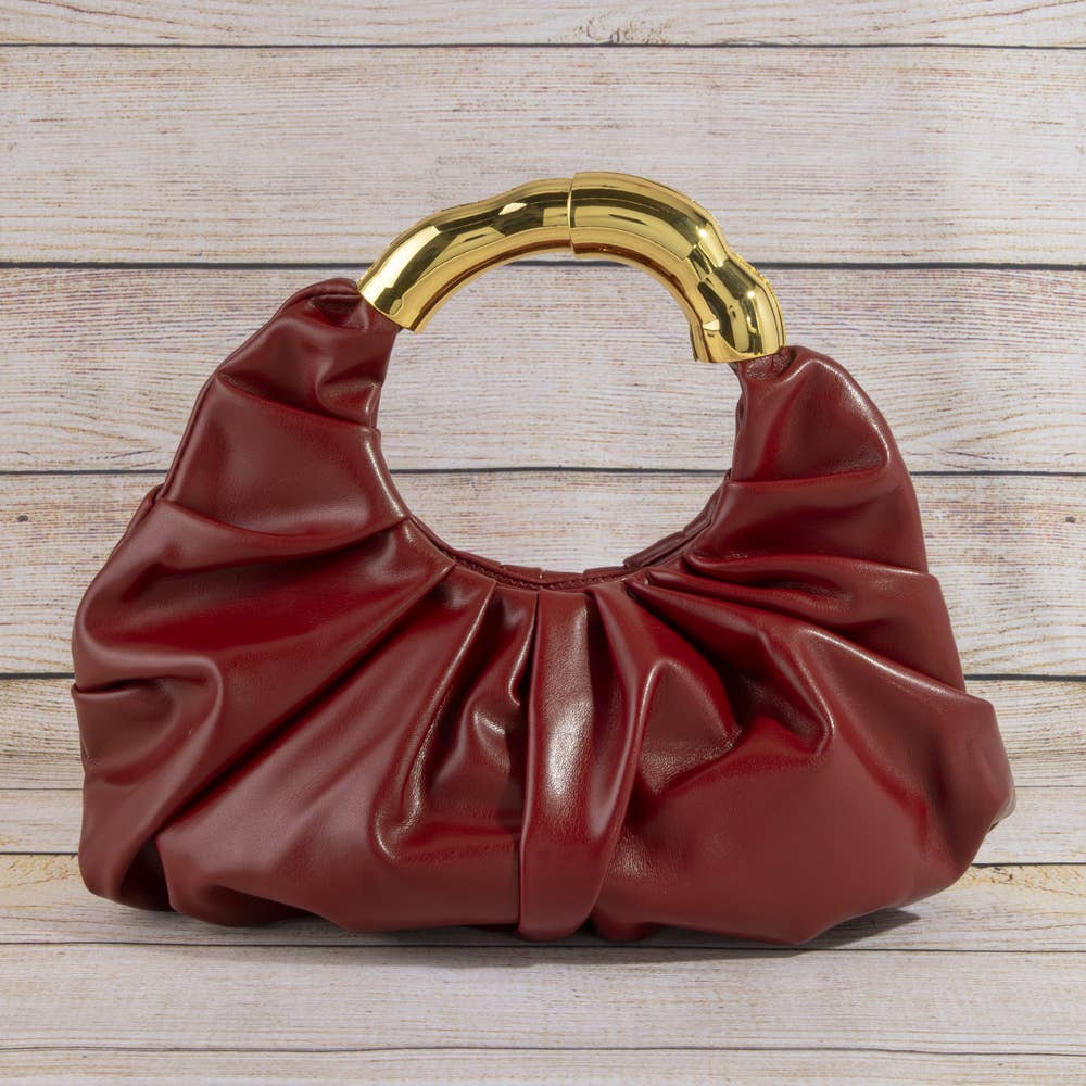 Collections by Fame Accessories - Ruched Vegan Leather Ring Handle Bag