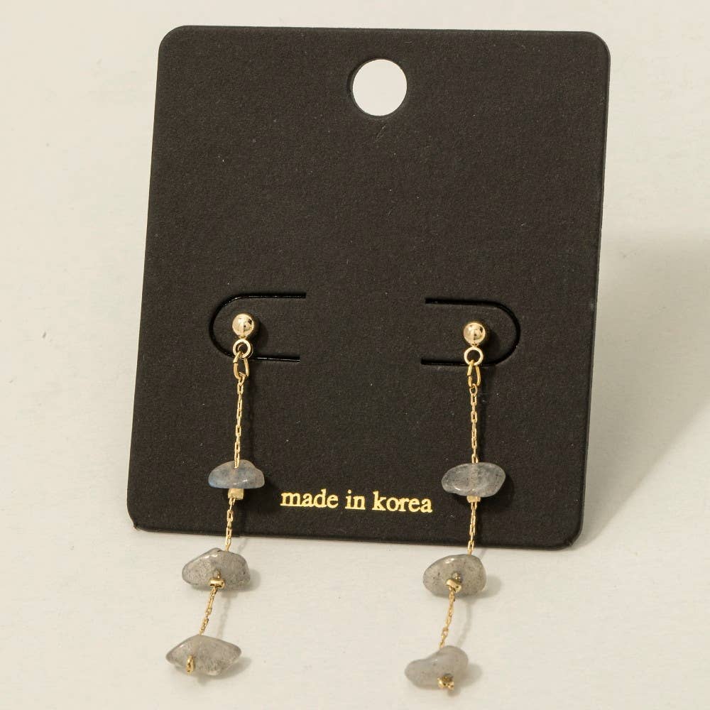 Fame Accessories - Chip Stone Chain Dangle Earrings
