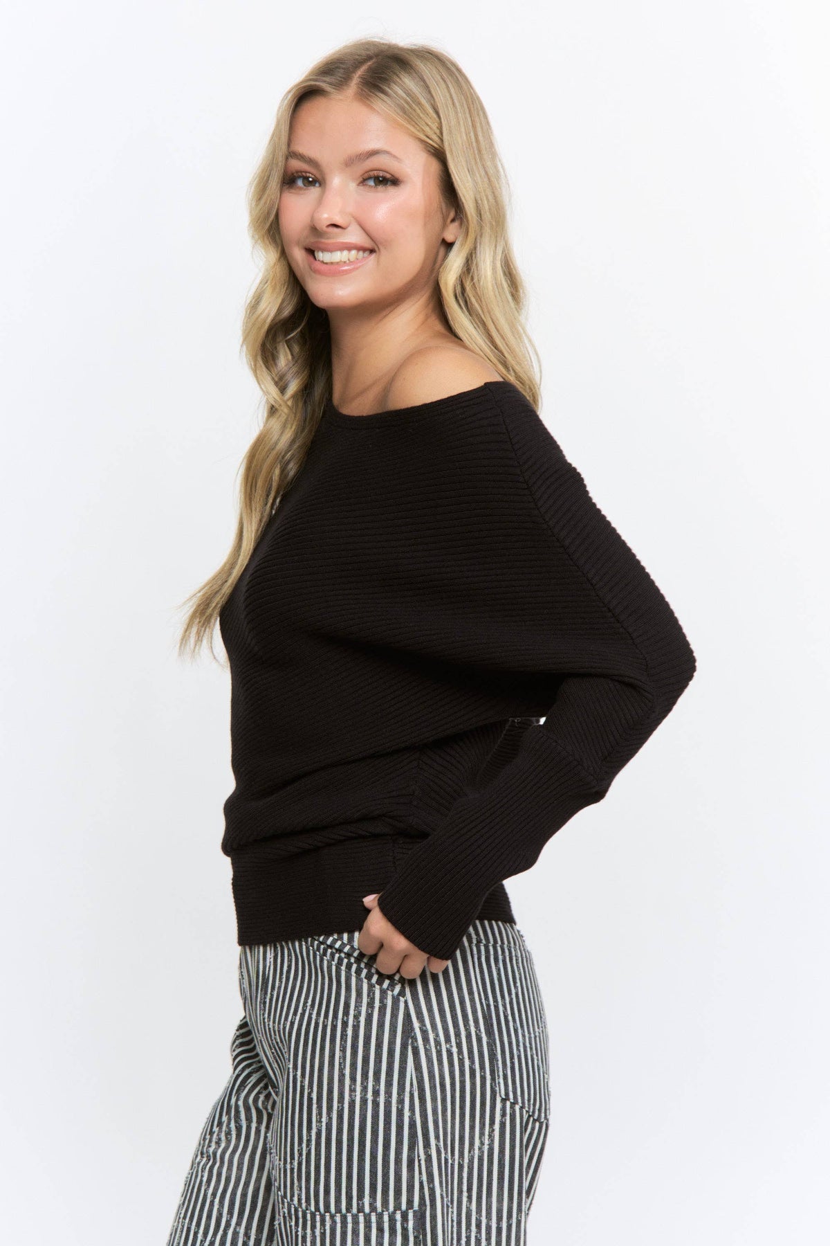 Camellia - CW10879S Ribbed Off-Shoulder Sweater