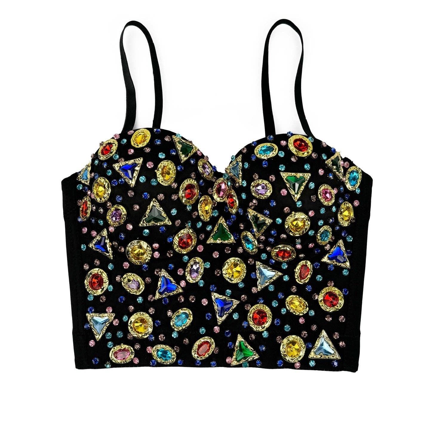 SALINA TRADING INC - Retro Acrylic Fishbone Bustier Top with Colorful Rhinestones