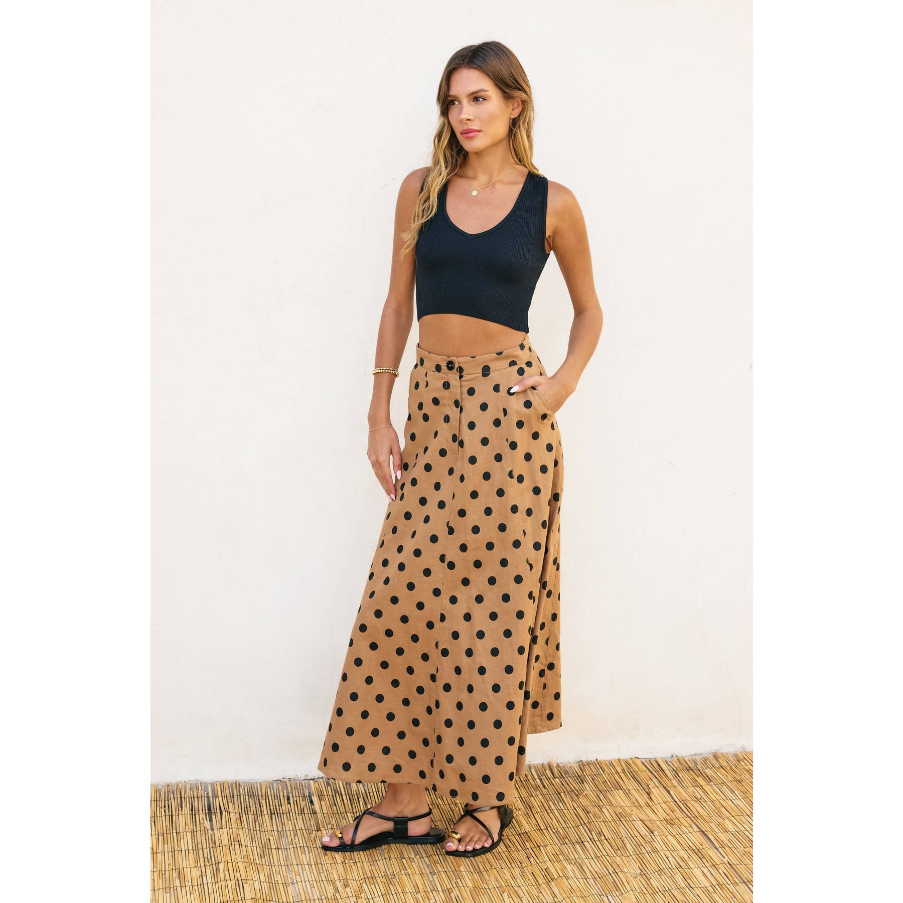 Polka Dot Flared Maxi Skirt