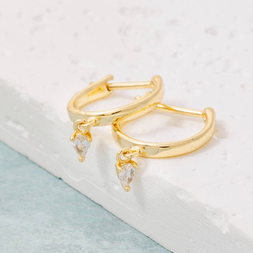 Fame Accessories - Gold Dipped Mini Cz Charm Hoop Earrings