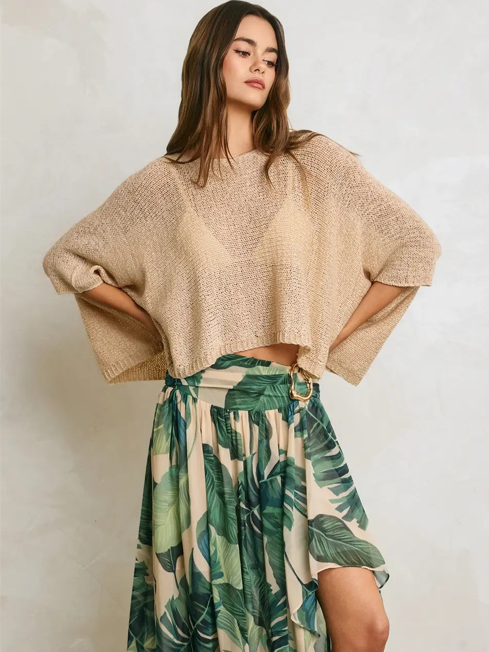Cropped Pancho Knit Sweater Top