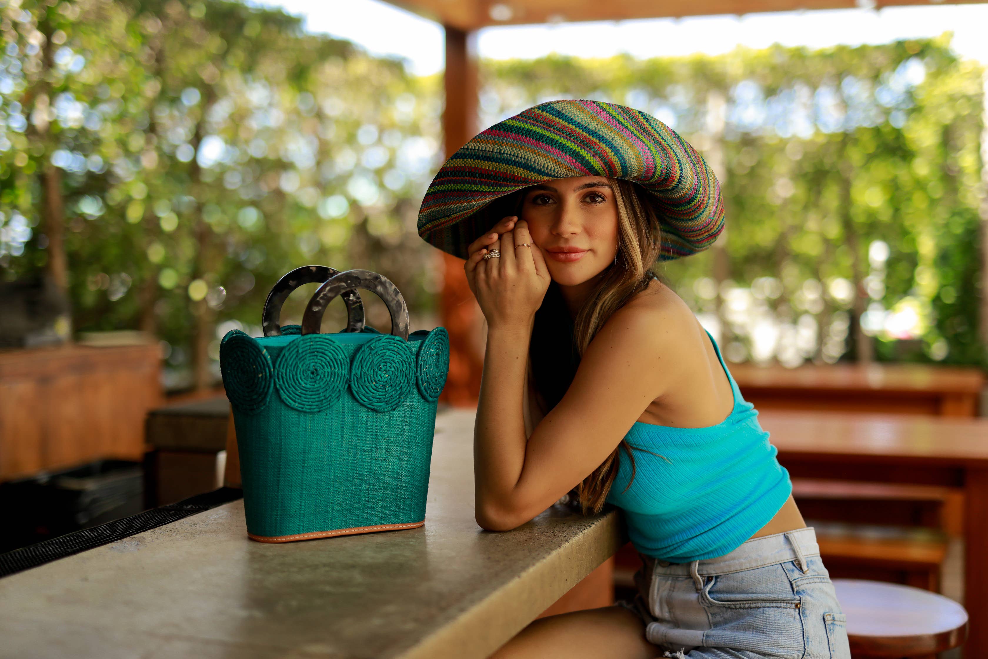 Shebobo - Sun Hats: Colored Stripes Packable 5"  Brim Raffia Straw