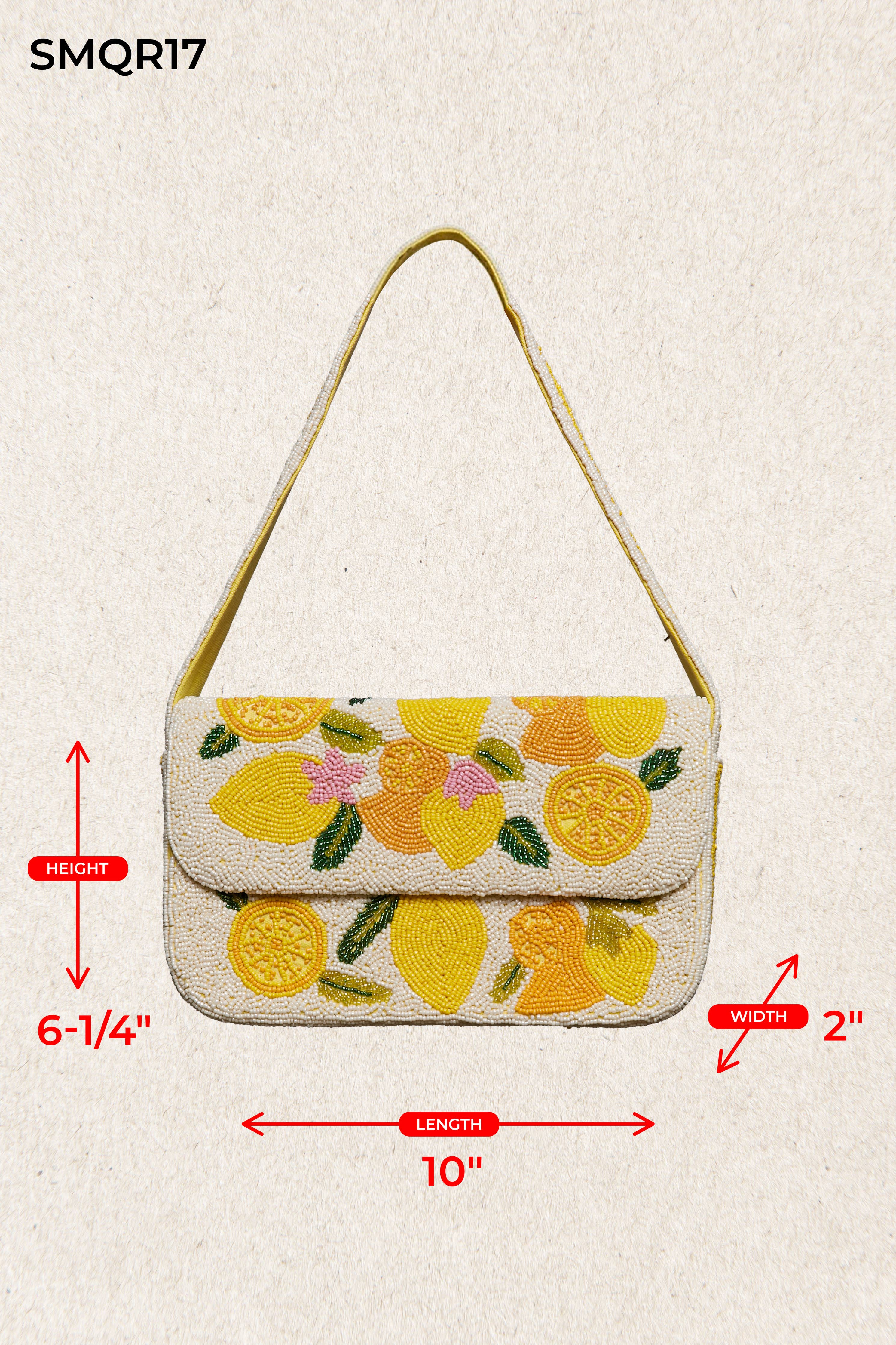 Pol Clothing - Beaded Lemon Pattern Flap Shoulder Bag