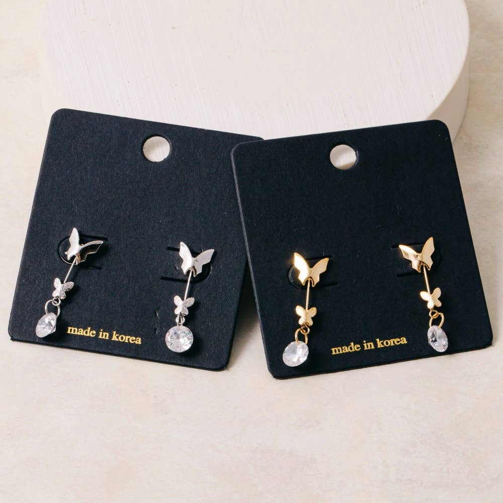Fame Accessories - Butterflies And Cz Gem Dangle Earrings