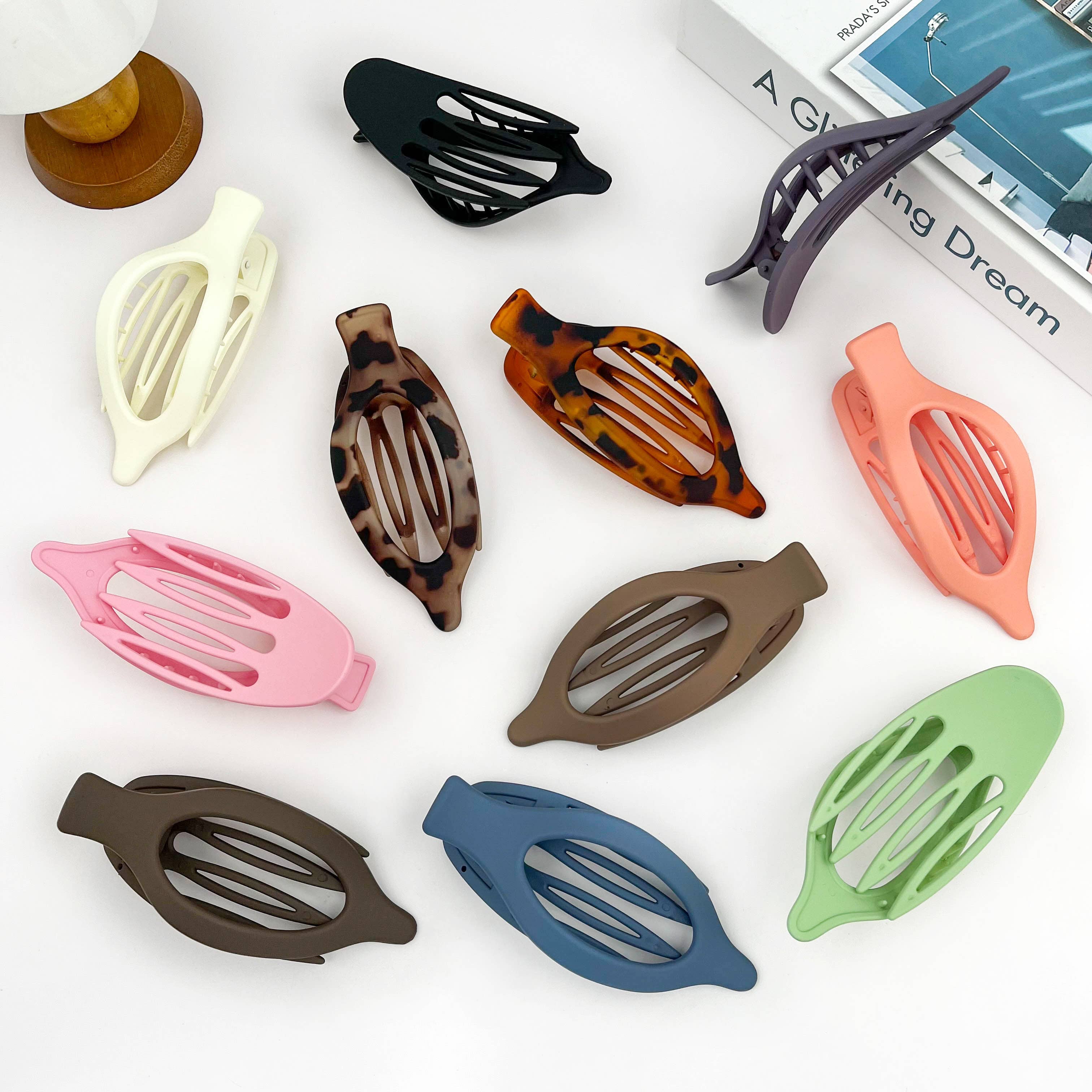 SoapElenGlen - Simple Solid Color Hair Barrette, Flat Oval Hair Clip