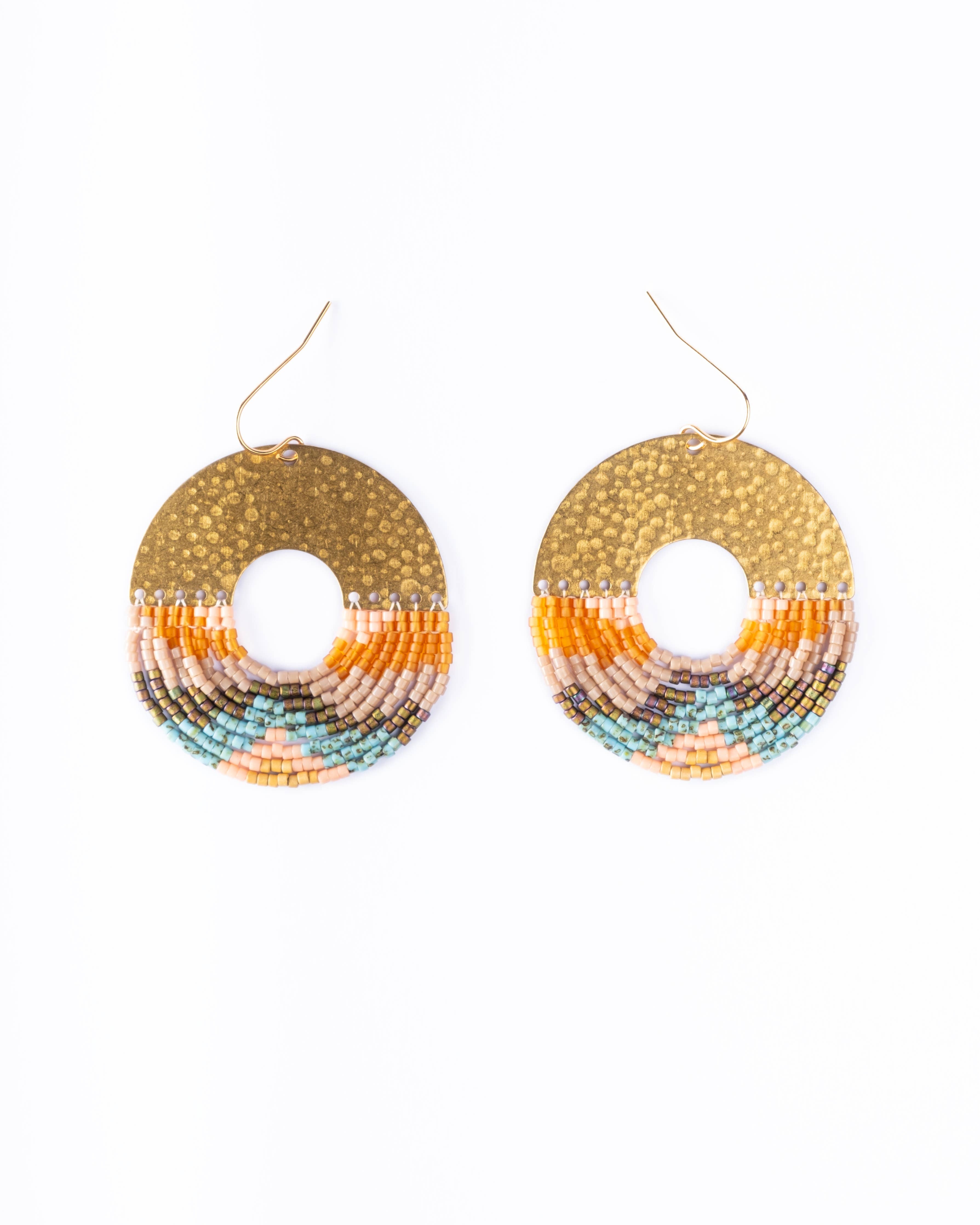 Mayana Designs Co - Beaded Handwoven Organic Circular Fringe Earrings (Lilac)