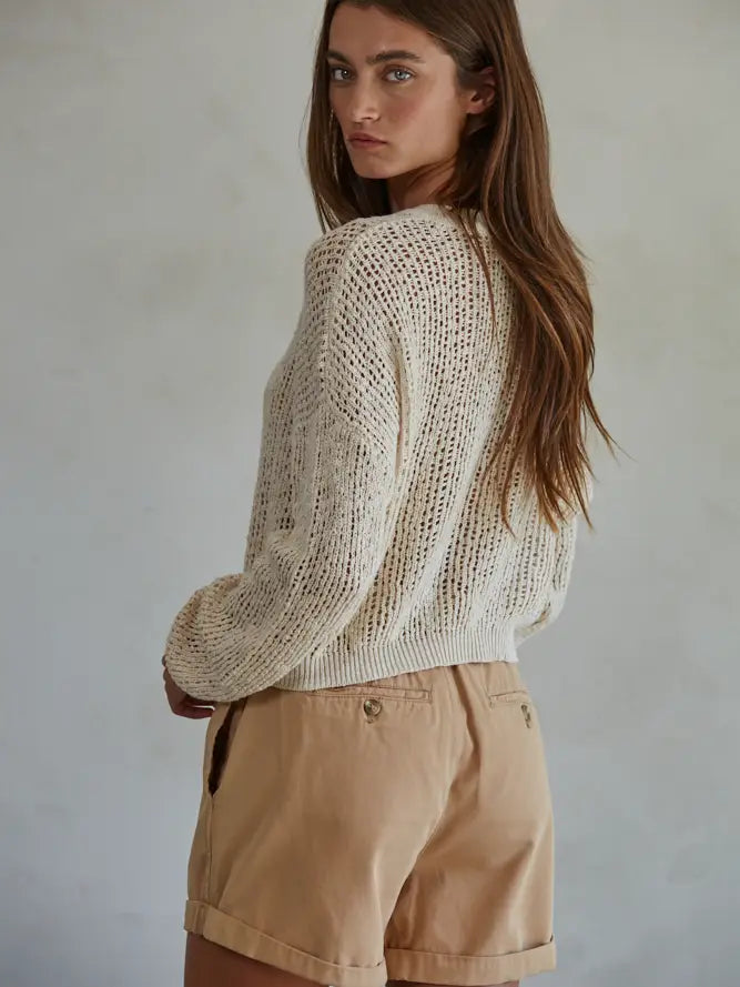 Henley See Through Pullover Top