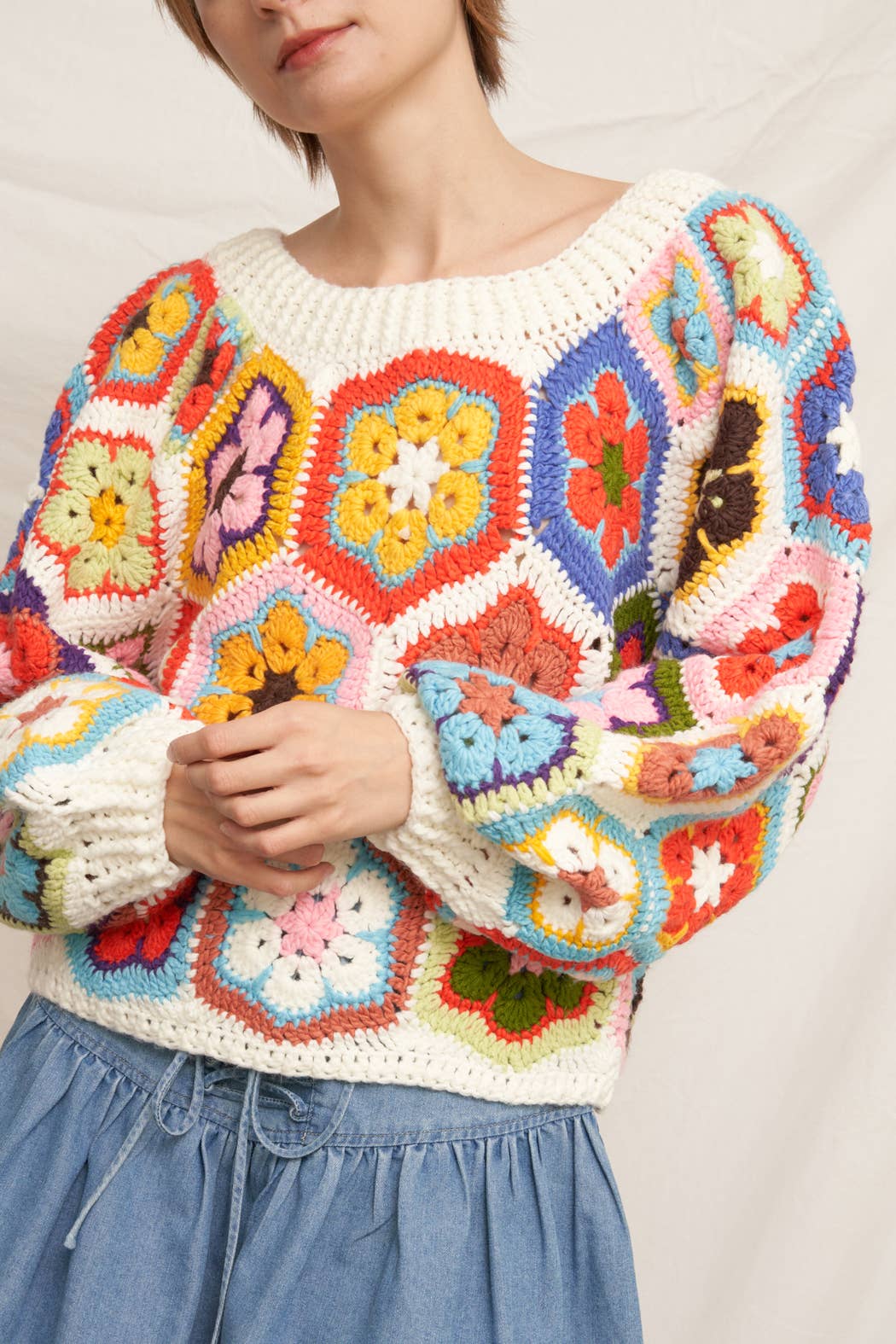 En Crème - Chunky Oversized Granny Squared Crochet Sweater