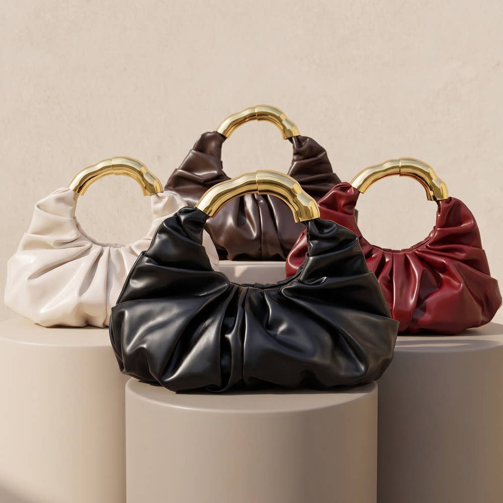 Collections by Fame Accessories - Ruched Vegan Leather Ring Handle Bag