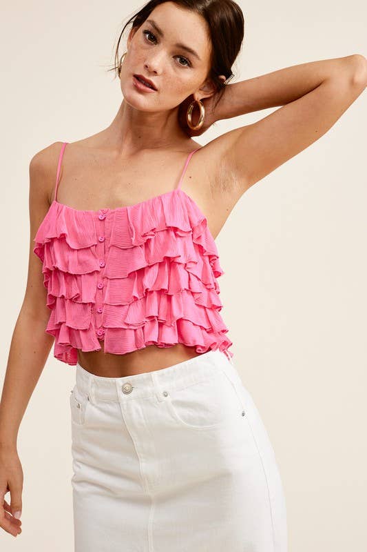 Mimosa - Tiered Ruffle Crop Tank Cami Top