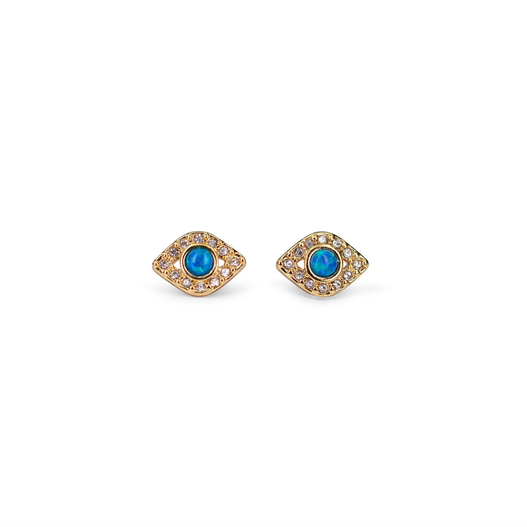 Wildflower + Co. - Evil Eye Stud Earrings, Blue Opal & Pave