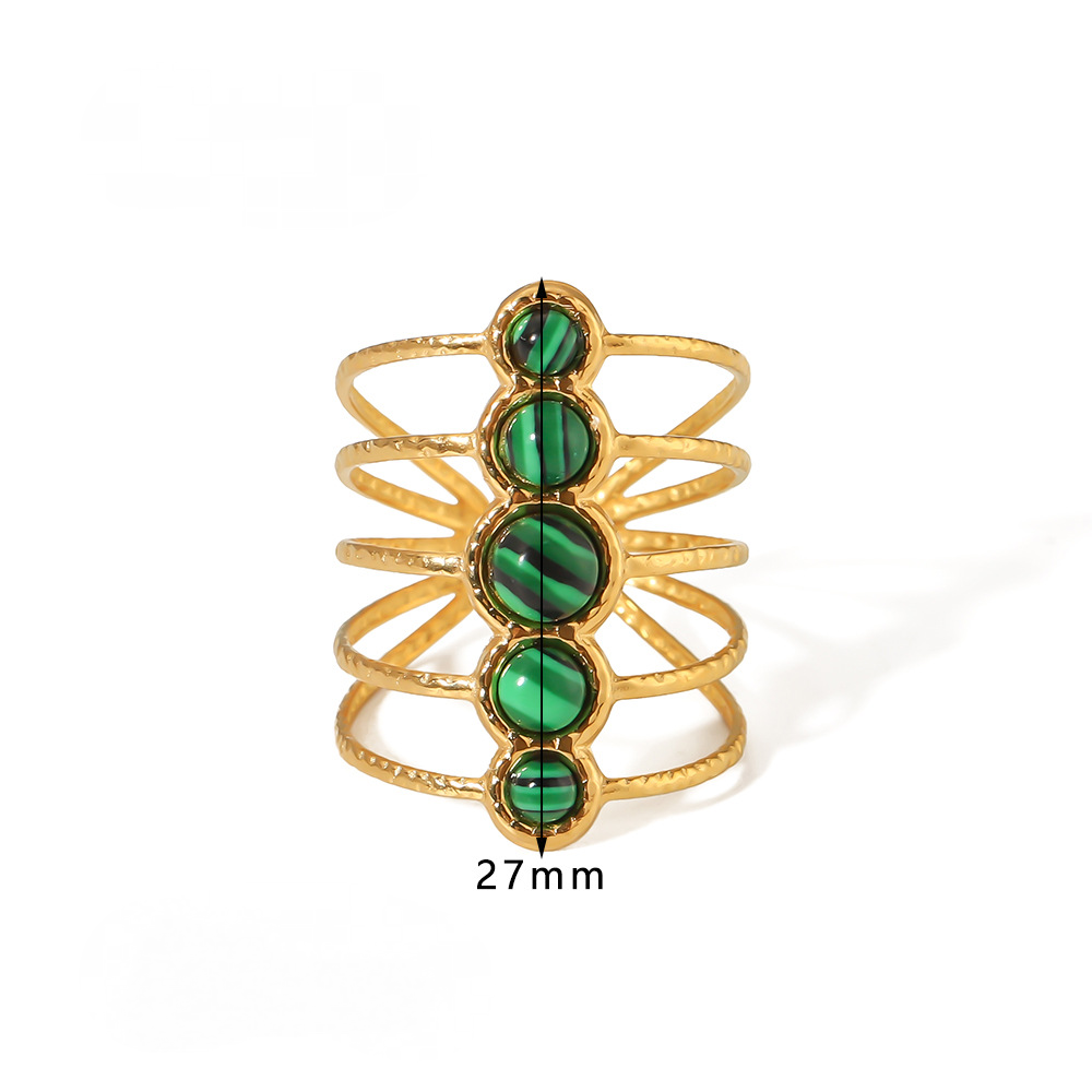 Mio Queena - 18K Gold-plated Stainless Steel Inlaid Stone Rings - FGS/CS