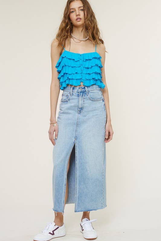 Mimosa - Tiered Ruffle Crop Tank Cami Top