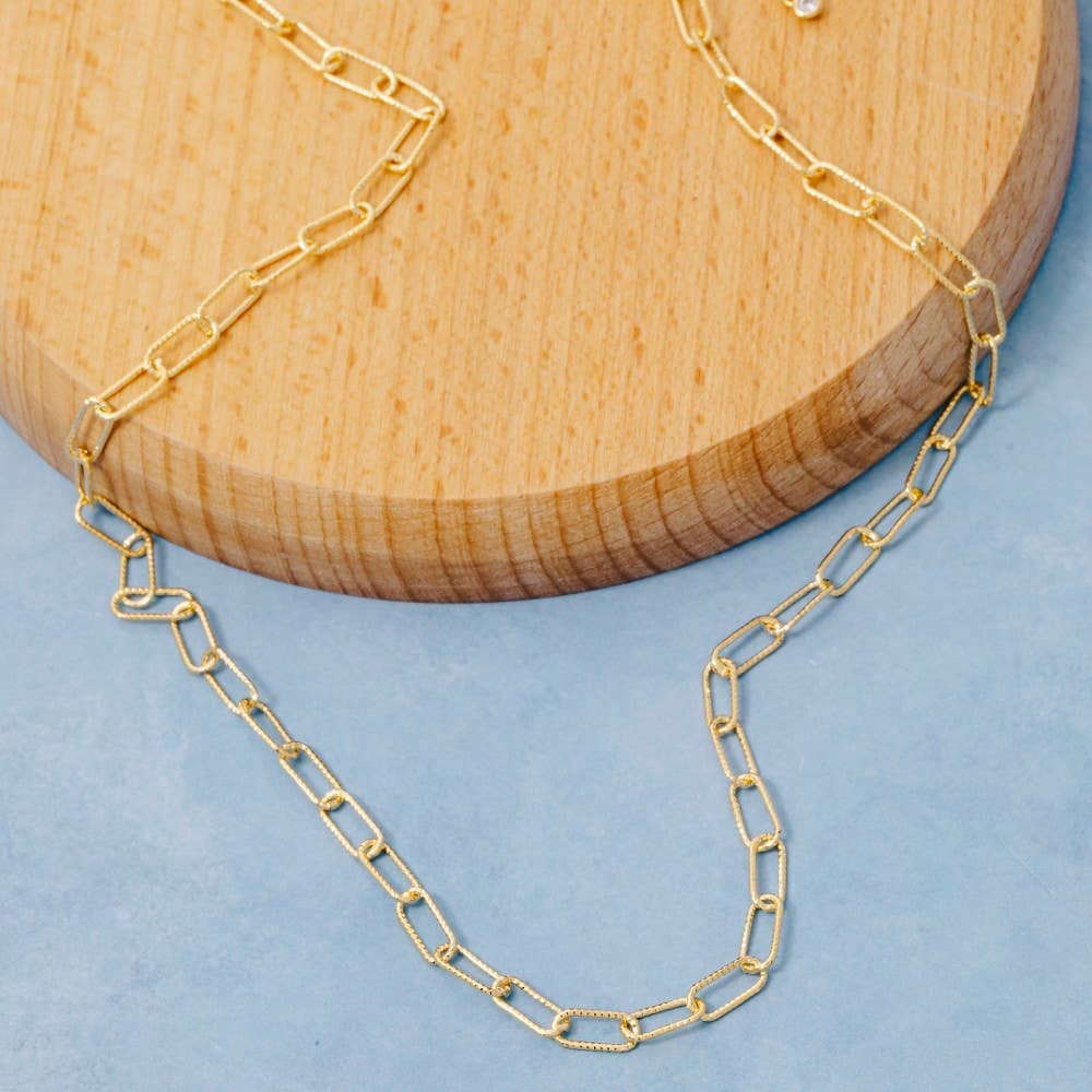 Fame Accessories - Gold Dipped Dainty Textured Oval Chain Necklace