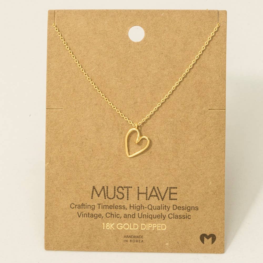 Fame Accessories - Gold Dipped Wire Heart Pendant Necklace
