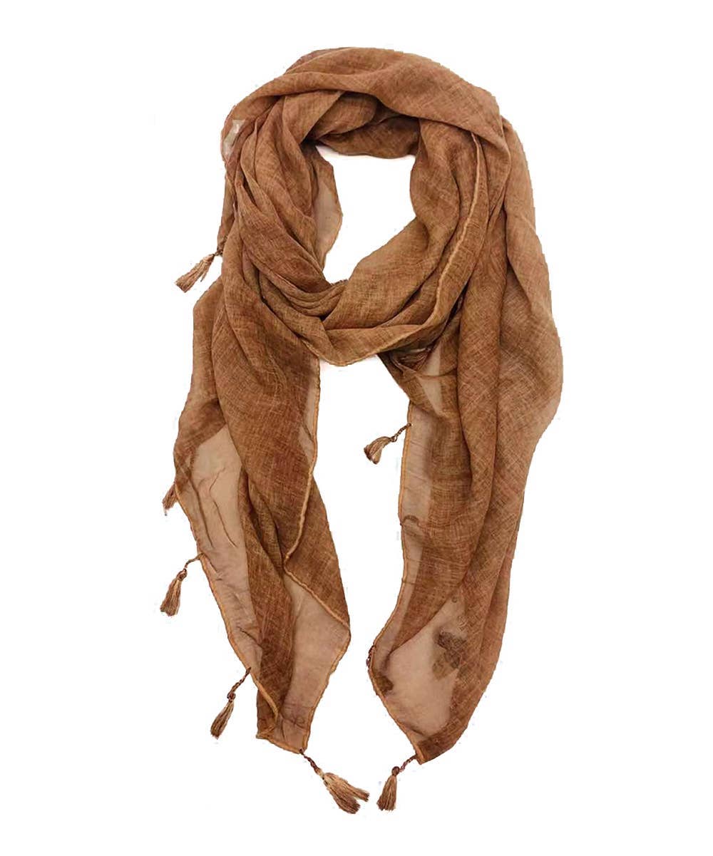 Solid Tassel-Trim Scarf
