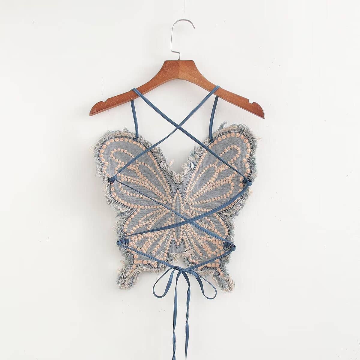 Butterfly Print Slim Fit Camisole with Rivet Accents