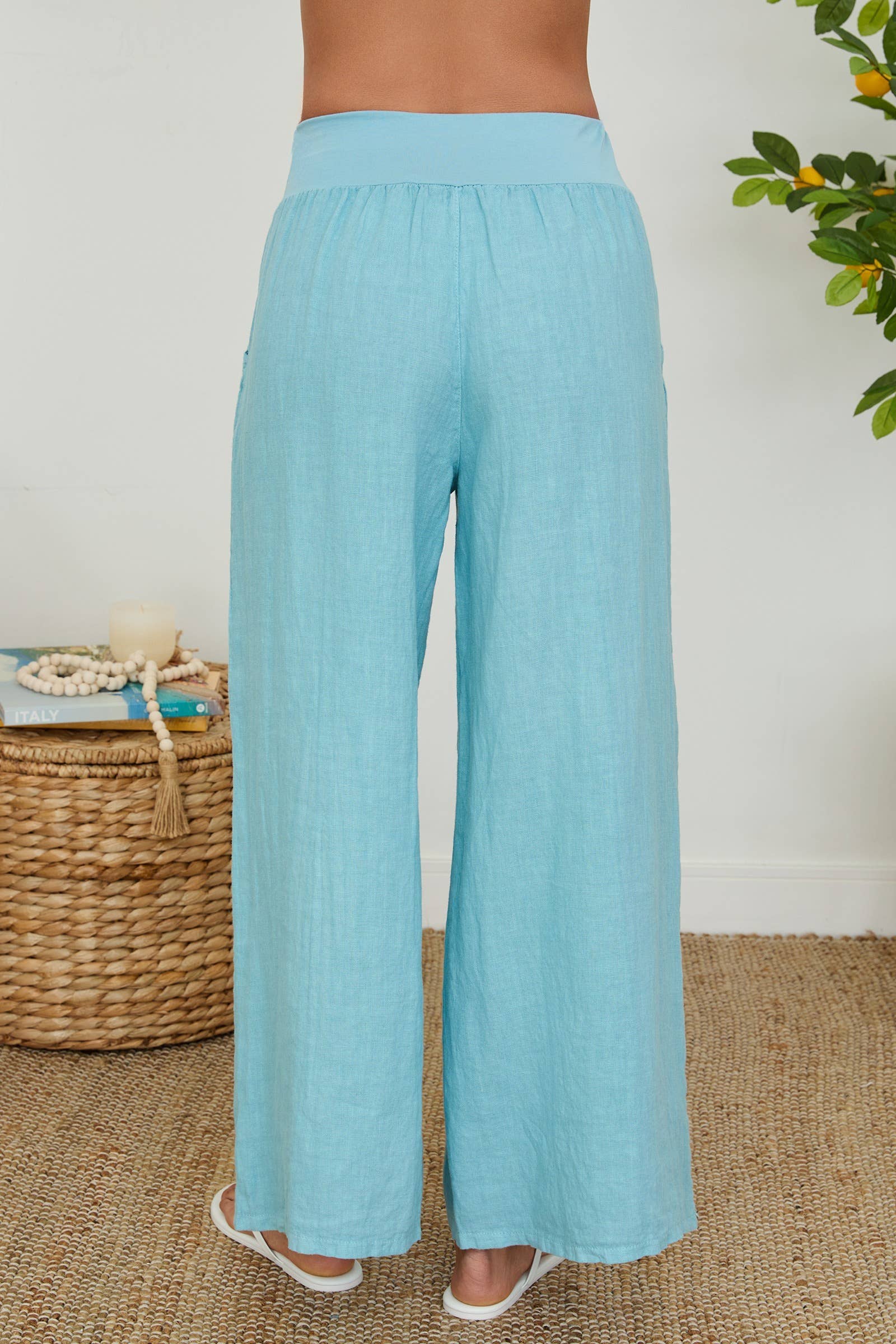 MILIO MILANO - WAISTBAND WIDE LEG LINEN PANTS WITH POCKET
