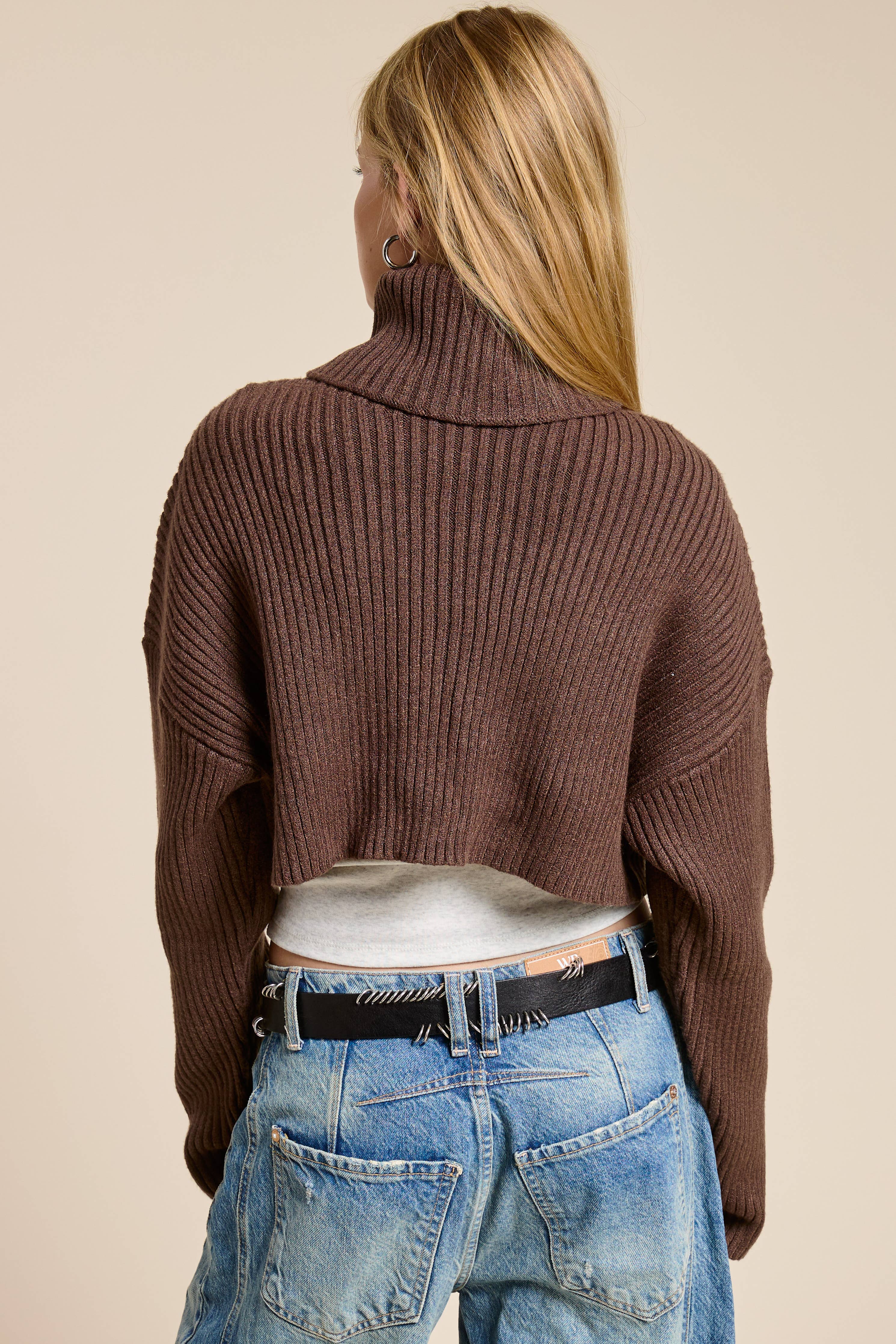 Mimosa - Cropped Ribbed Turtleneck Sweater