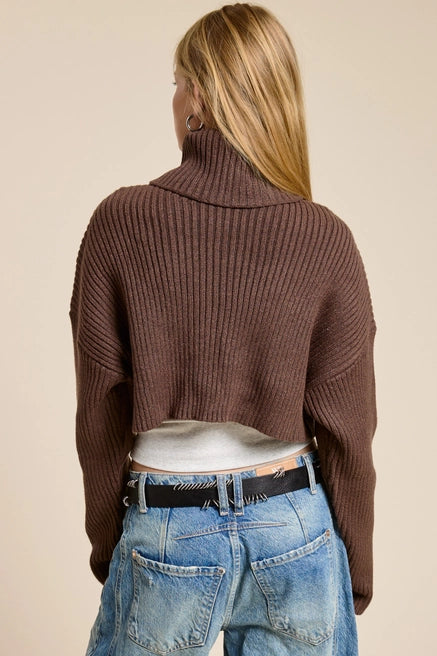 Cropped Ribbed Turtleneck Sweater