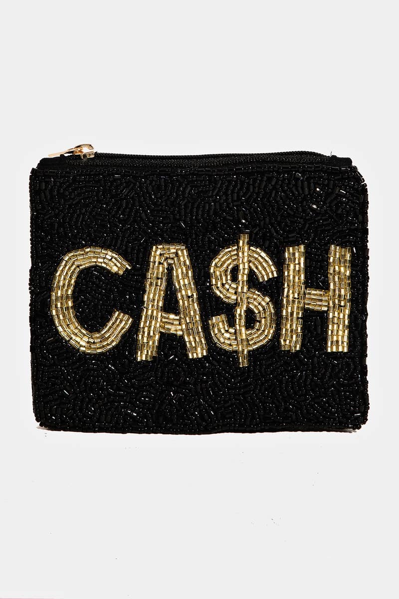 Collections by Fame Accessories - Cash Print Beaded Coin Purse